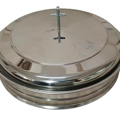 Single Tray Communion Set Without Bottom Ring with Lid | Lightweight, Portable Communion Mirror Polish Stainless Steel Serving Tray with 40 Plastic Cups | Holds Standard Communion Cups