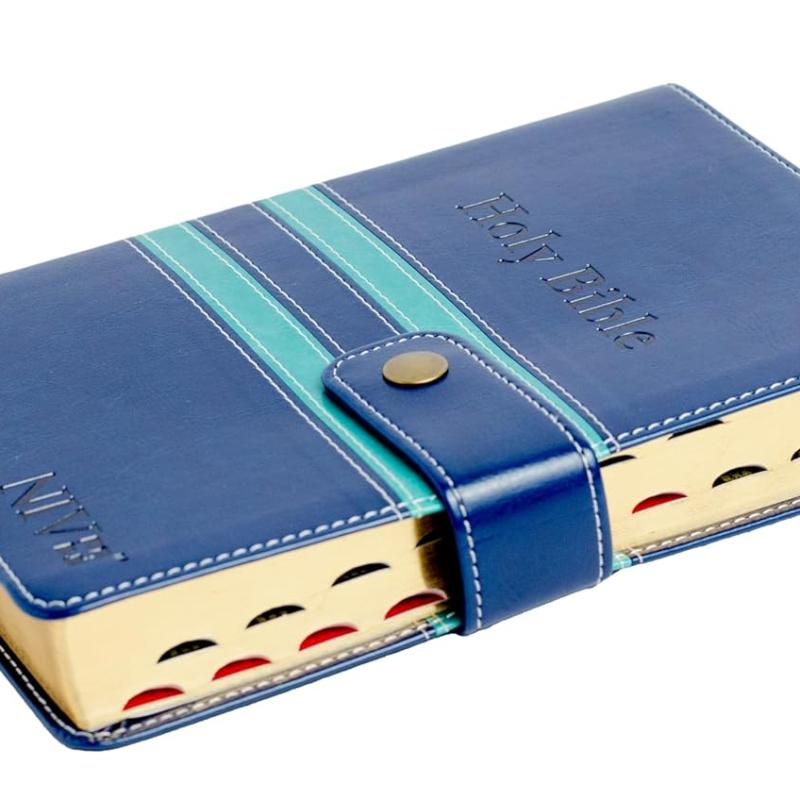Niv Compact PU DT Thumb Index Gilt Edges Blue/Green, Compact, Readable and Stylish, Word of Christ in Red Leather Bound – 1 January 2023